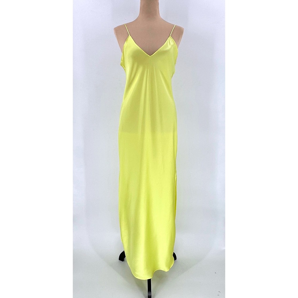 Banana Republic 100% Silk Maxi Slip Dress Chartreuse Yellow V-Neck Small NEW